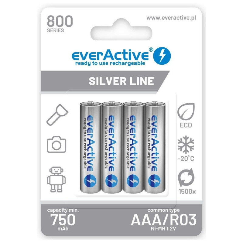 everActive EVHRL03-800 AAA NiMH uzlādējamās baterijas - 1,2 V, 800 mAh, 4 gab.