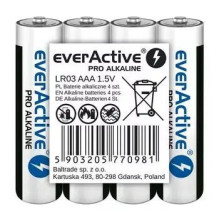 Sārma baterijas AAA everActive LR03PRO4T — 4 gab., 1,5 V, 1250 mAh, 44,5×10,5 mm