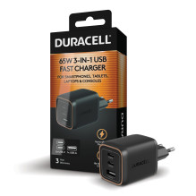 Duracell Wall Charger PD 65W GaN 2 x USB-C, 1 x USB-A EU Plug Duracell Wall Charger PD 65W GaN 2 x USB-C, 1 x USB-A EU Plug