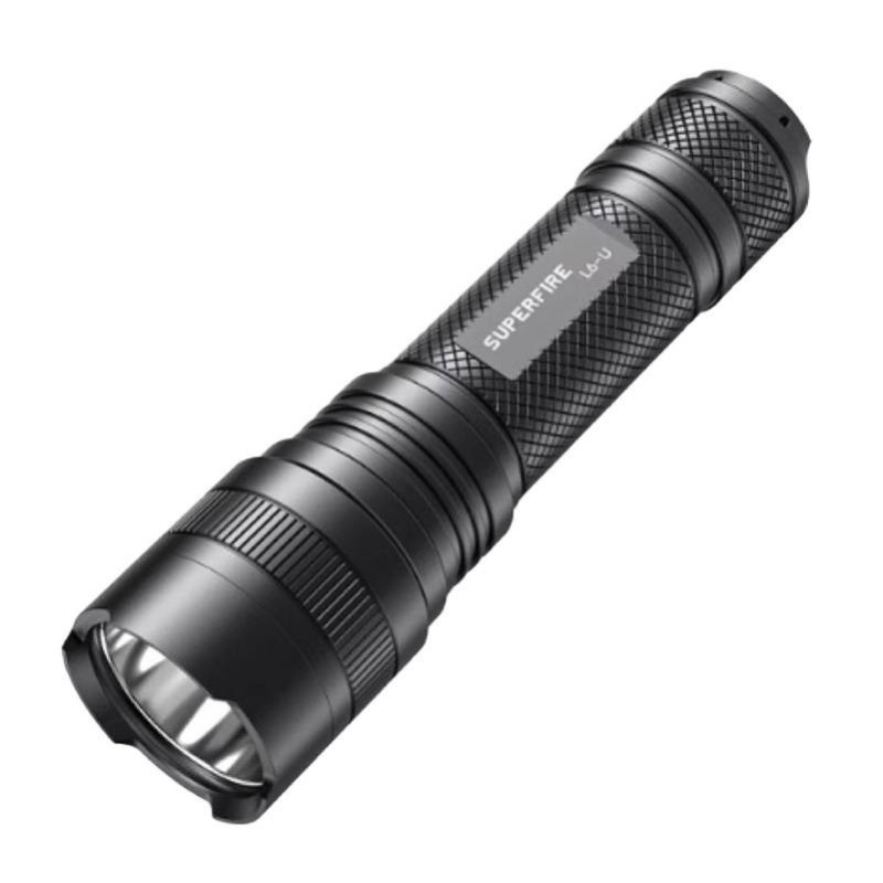 Flashlight - Superfire L6-U 1480 Lm, 330 M, 5 Modes, USB-C Rechargeable, Black