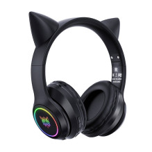 Belaidės ausinės - ONIKUMA B90 Bluetooth 5.0, integruotas mikrofonas, RGB kačių ausys, juoda