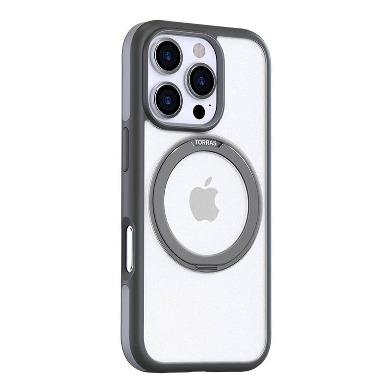 Dėklas - Torras Ostand R Fusion Case (iPhone 16 Pro, 360° Ring, Gray)