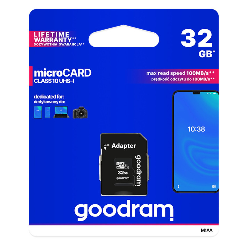„microSD“ 32GB su adapteriu, UHS-I, SDHC / SDXC, 10 klasė