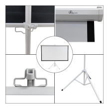 PROJECTION SCREEN 100inch 169 220x125CM WHITE PVC SEMI-AUTO ROLLER with STAND PSR-100