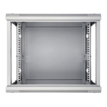 9U Rack spintelė 600x450 pilkos stiklinės durys