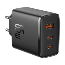 Įkroviklis - Baseus 65W 3-Port USB-C & USB-A Greitas Įkroviklis, Juodas Įkroviklis - Baseus 65W 3-Port USB-C & USB-A Greitas Įkroviklis, Juodas