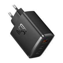 Įkroviklis - Baseus 65W 3-Port USB-C & USB-A Greitas Įkroviklis, Juodas Įkroviklis - Baseus 65W 3-Port USB-C & USB-A Greitas Įkroviklis, Juodas