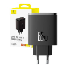 Įkroviklis - Baseus 65W 3-Port USB-C & USB-A Greitas Įkroviklis, Juodas Įkroviklis - Baseus 65W 3-Port USB-C & USB-A Greitas Įkroviklis, Juodas