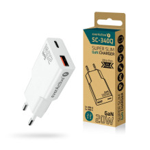 Įkroviklis - everActive SC-340Q 20W 1xUSB 1xUSB-C Greitas Įkrovimas Juodas Įkroviklis - everActive SC-340Q 20W 1xUSB 1xUSB-C Greitas Įkrovimas Juodas
