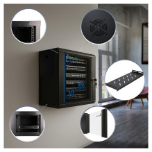 Lite 12U 530x400 Juoda, Rack spintelė, skirta montuoti prie sienos, su lentyna