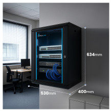 Lite 12U 530x400 Juoda, Rack spintelė, skirta montuoti prie sienos, su lentyna