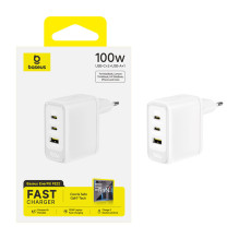 Sieninis Įkroviklis - Baseus EnerFill FE22 100 W GaN, 2 USB-C + USB-A Sieninis Įkroviklis - Baseus EnerFill FE22 100 W GaN, 2 USB-C + USB-A