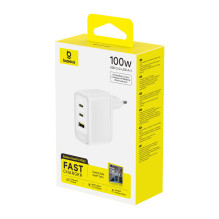 Sieninis Įkroviklis - Baseus EnerFill FE22 100 W GaN, 2 USB-C + USB-A Sieninis Įkroviklis - Baseus EnerFill FE22 100 W GaN, 2 USB-C + USB-A