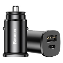 Automobilio Įkroviklis - Baseus 30W 1xUSB 1xUSB-C Greitas Įkrovimas Kompaktiškas - Juodas