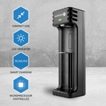 Akumuliatorių Įkroviklis - everActive LC-100C USB-C Ličio Jonų Įkroviklis 1000 mA 18650 / 21700 Juodas