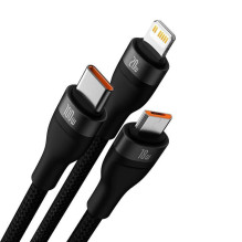 USB Įkrovimo Kabelis - Baseus CASS030101 3-In-1 Greitas Įkrovimas 100W USB-C, 20W Lightning, 18W Micro USB, 1.2m Juodas