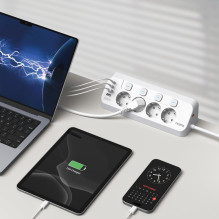 Ilgintuvas - Morre M412, 4 Lizdai, 2 USB-C, 2 USB-A, 2 m, Balta / Juoda