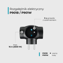 Maitinimo Skirstytuvas - DPM P901B 3 Lizdų Su Įžeminimu Juodas