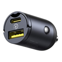 Automobilio Įkroviklis - Baseus 30W 1xUSB 1xUSB-C Greito Įkrovimo Adapteris Juodas