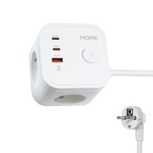 Ilgintuvas - Morre M404, 3 lizdai, 2 USB-C, 1 USB-A, 1,5 m, Balta
