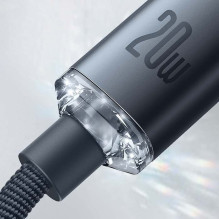 Įkroviklis - Baseus CAJY000201 USB-C To Lightning 20W PD 480 MB / s Apsuktas Juodas
