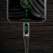 USB-C Įkrovimo Kabelis - everActive CBB-1PDL 60W, 480 MB / s, Real-Time Power Display Juodas USB-C Įkrovimo Kabelis - everActive CBB-1PDL 60W, 480 MB / s, Real-Time Power Display Juodas