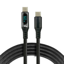 USB-C Įkrovimo Kabelis - everActive CBB-1PDL 60W, 480 MB / s, Real-Time Power Display Juodas USB-C Įkrovimo Kabelis - everActive CBB-1PDL 60W, 480 MB / s, Real-Time Power Display Juodas