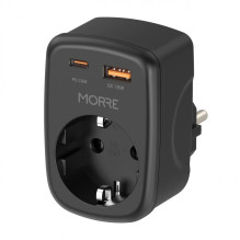 Adapteris - Morre M409 1x AC Lizdas, 1x USB-C 20W, 1x USB-A 18W Juodas