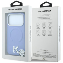 KARL LAGERFELD case for IPHONE 18 Pro / 17 Pro compatible with MagSafe (Grained Embossed Ring &amp; Kameo Logo) light bl