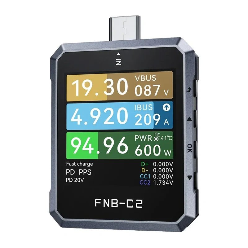 USB Testeris - FNIRSI FNB-C2, 50 V 6,5 A 240 W Su 1,54 Colio Ekranu