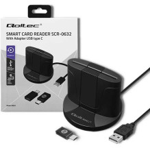 Qoltec SCR-0632 Išmanusis ID lustinių kortelių skaitytuvas + USB adapteris, juodas