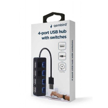 „Gembird“ USB 2.0 4 prievadų šakotuvas su komutatoriais