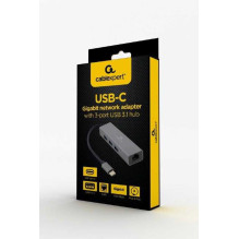 Gembird USB-C į LAN RJ45 / USB šakotuvas A-CMU3-LAN-01