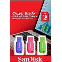 „Sandisk“ 16 GB „Cruzer Blade“ USB 2.0 mėlynos, žalios, rožinės spalvos 3 vnt. pakuotė „Sandisk“ 16 GB „Cruzer Blade“ USB 2.0 mėlynos, žalios, rožinės spalvos 3 vnt. pakuotė