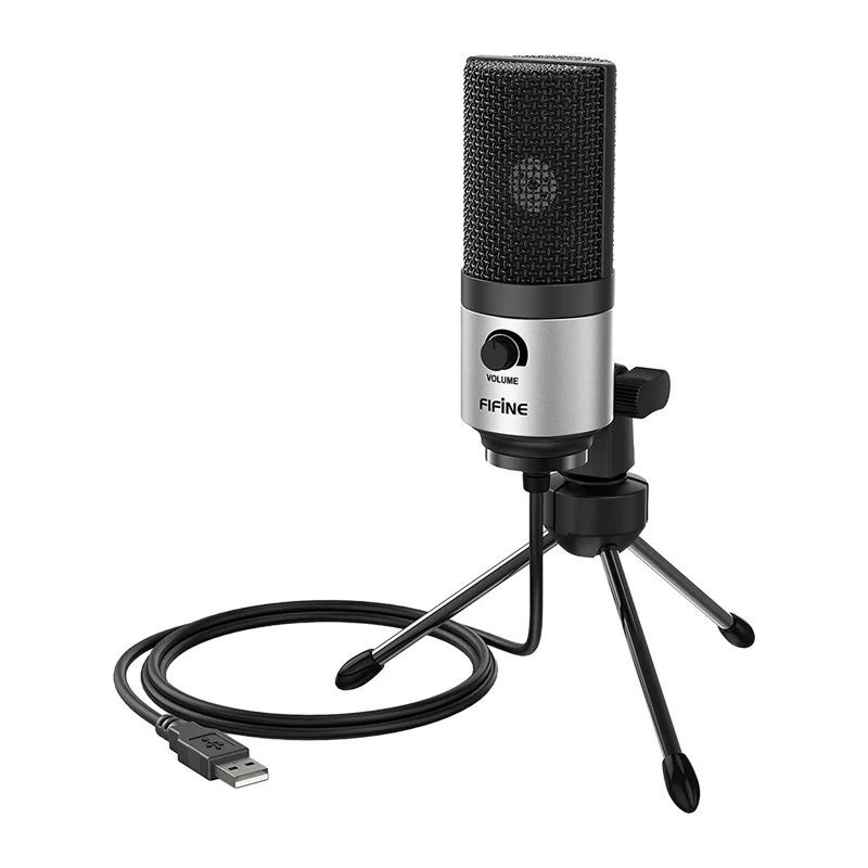 Mikrofonas - Fifine K669BS Silver USB Kondensatorinis Kardioidinis 20 Hz-20 kHz Su Garso Reguliatoriumi Ir Nutildymo Fun