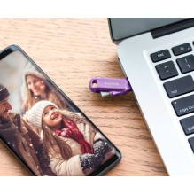 „Sandisk Ultra Dual Drive Go“ 128 GB USB / USB-C 3.2 atmintinė, levandų spalvos „Sandisk Ultra Dual Drive Go“ 128 GB USB / USB-C 3.2 atmintinė, levandų spalvos