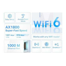 Tp-Link AX1800 Wi-Fi 6 diapazono plėstuvas RE600X Tp-Link AX1800 Wi-Fi 6 diapazono plėstuvas RE600X