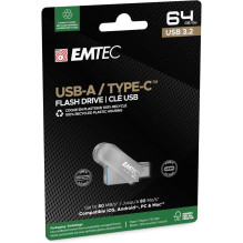 Emtec 64GB D280 dvigubas USB-A / USB-C sidabrinis