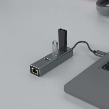 Savio USB šakotuvas 3x USB-A su RJ-45 Savio USB šakotuvas 3x USB-A su RJ-45