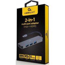 „Gembird 2in1“ kelių prievadų adapteris USB C tipo