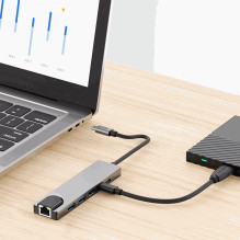 Tech-Protect Hub HB02 6in1 USB-C HDMI PD100W Pilka