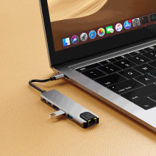 Tech-Protect Hub HB02 6in1 USB-C HDMI PD100W Pilka