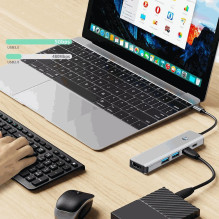 Tech-Protect šakotuvas HB01 5in1 USB-C HDMI 4K PD100W Pilka
