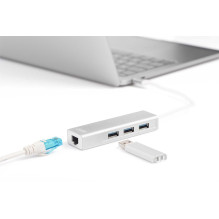 DIGITUS DA-70255 Hub USB-C 3.0 3-Port su GE-LAN