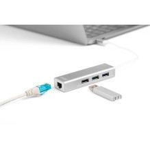 DIGITUS DA-70255 Hub USB-C 3.0 3-Port su GE-LAN