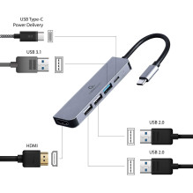 „Gembird 5in1“ kelių prievadų adapteris USB C tipo