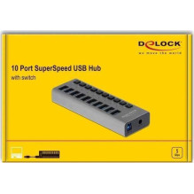 DELOCK 63670 išorinis 5 Gbps USB šakotuvas su 10 prievadų + komutatorius
