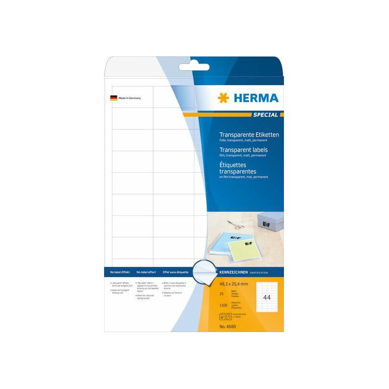 HERMA Matinė permatoma etikečių plėvelė A4 48,3x25,4 mm 1100 vnt.