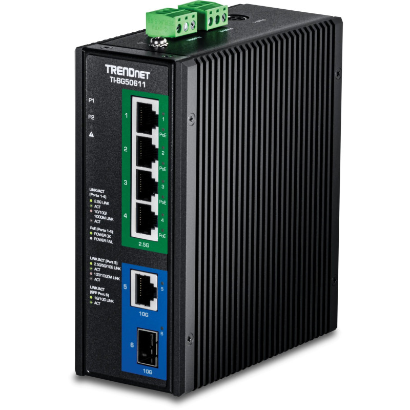 Pramoninis 6 prievadų TRENDnet 2.5G PoE++ nesuvaldomas Ethernet jungiklis (100 / 1000 / 2500) su PoE palaikymu Black