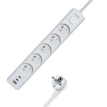 Ilgintuvas - Morre M407 1,5 m 5 lizdų ilgintuvas su 2 USB-C ir USB-A, baltas Ilgintuvas - Morre M407 1,5 m 5 lizdų ilgintuvas su 2 USB-C ir USB-A, baltas